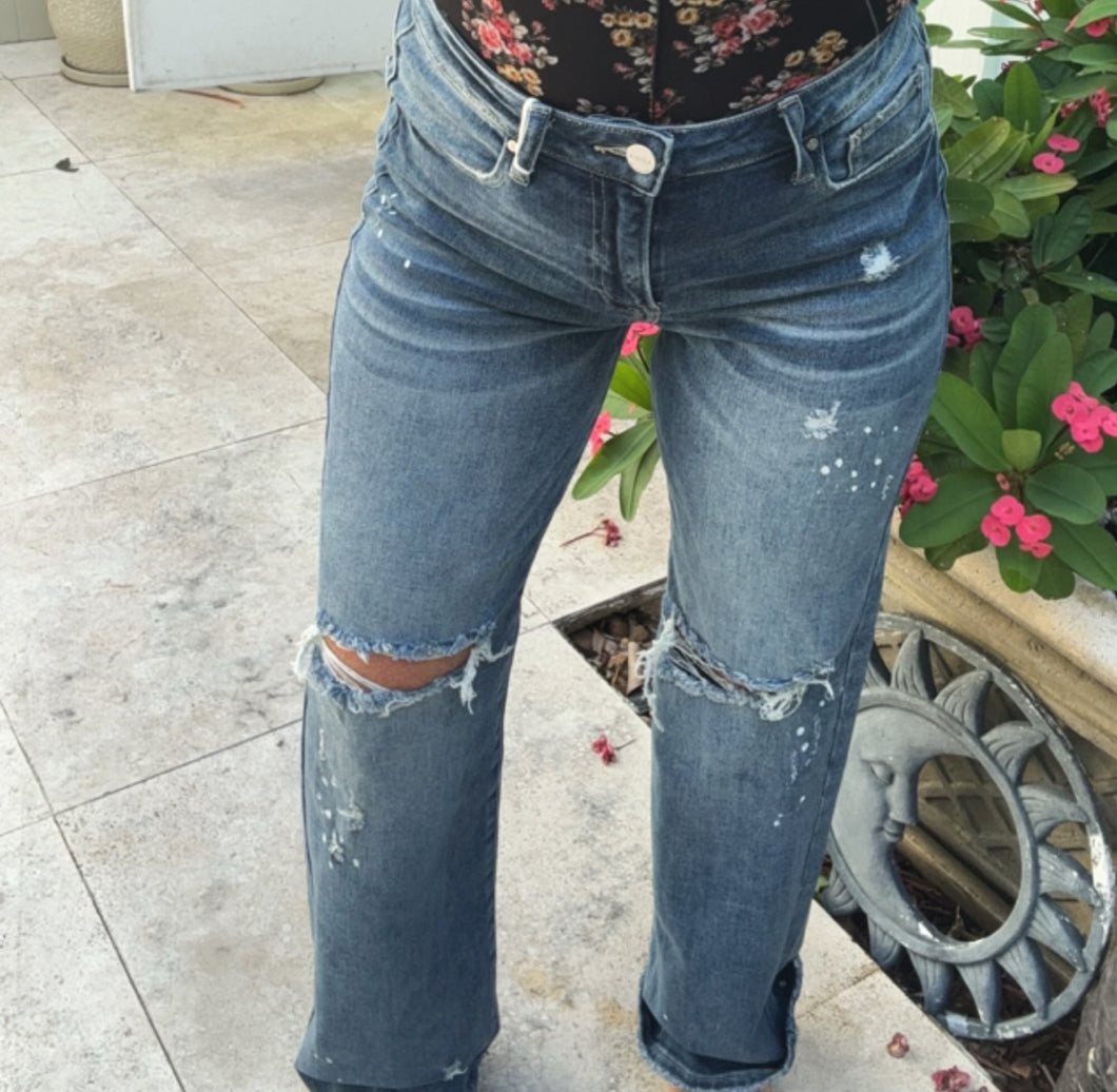 Risen Wide Leg Paint Splattered Jeans